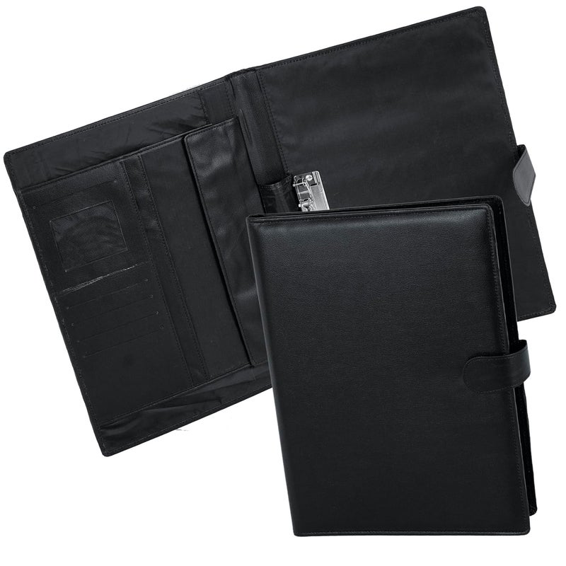Shuban Black PU Leather Professional Multipurpose File Folder, Conference Folder Portfolio Organizer for Document Filing - Pen - Business Card Holder - Notepad - Image 1