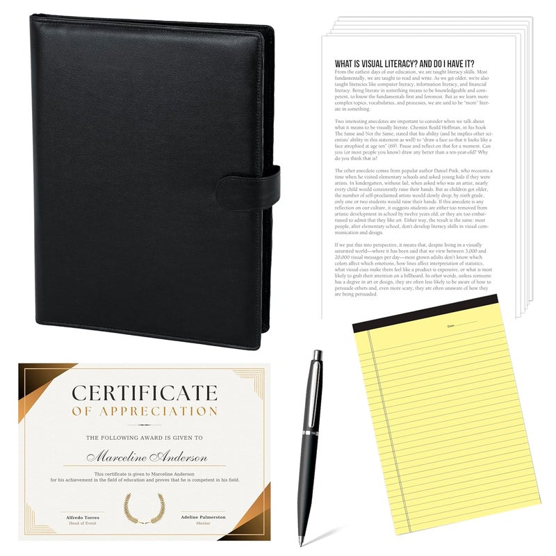 Shuban Black PU Leather Professional Multipurpose File Folder, Conference Folder Portfolio Organizer for Document Filing - Pen - Business Card Holder - Notepad - Image 4