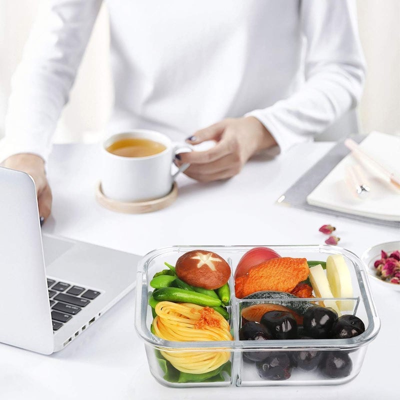 DHERIYA ENTERPRISES DHERIYA ENTERPRISES 3 Compartment Glass Lunch Box 1000ml LeakProof Airtight Food Storage Container Meal Prep Tiffin Serving Bowl with Plastic Lid  - Image 5