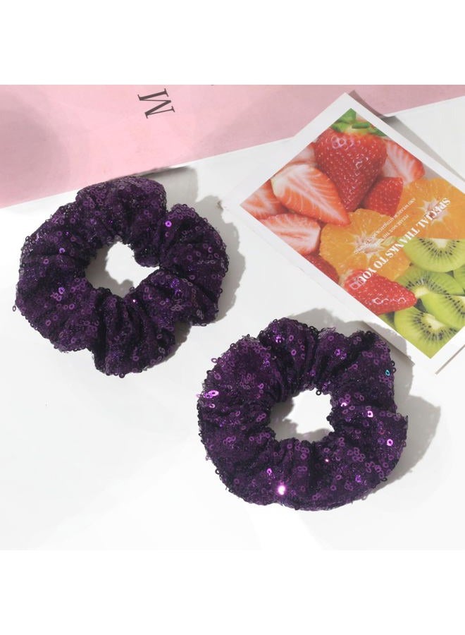 Jeffan 12 Pcs Sequin Scrunchies Bridesmaid Scrunchies Elastics Ponytail Holders Hair Wrist Ties Bands Cloth Scrunchies for Show Gym Dance Party Club Girl Women - Image 5