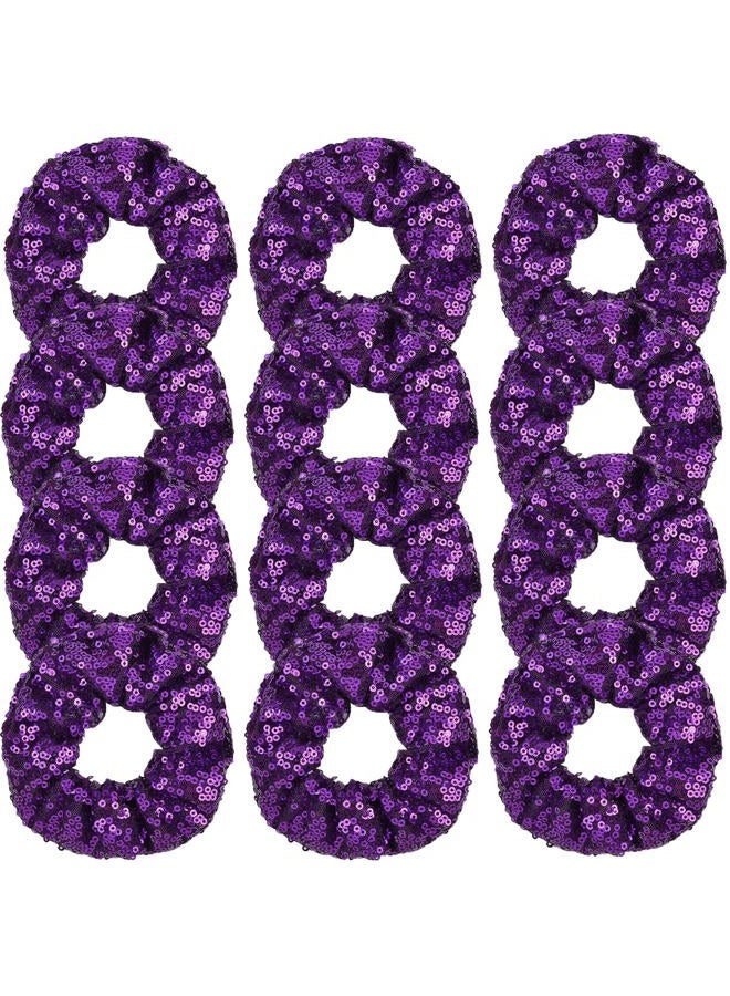 Jeffan 12 Pcs Sequin Scrunchies Bridesmaid Scrunchies Elastics Ponytail Holders Hair Wrist Ties Bands Cloth Scrunchies for Show Gym Dance Party Club Girl Women - Image 1