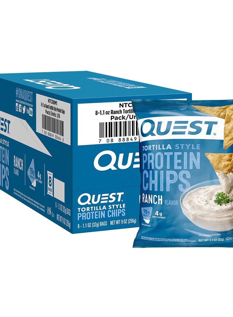 Quest Nutrition Quest Tortilla Style Protein Chips - Ranch Flavor, 32g (Box of 8) | High Protein, Low Carb, Gluten-Free Snack - Image 1