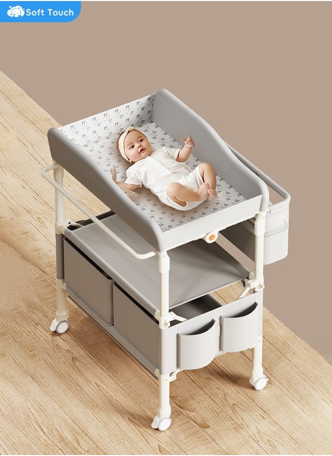 Soft Touch - Diaper Changing Table with Wheels Baby Changing Station Nursery Organizer for Newborns Changing Table with Drawers Strengthen Structure and Adjustable Height - Image 1