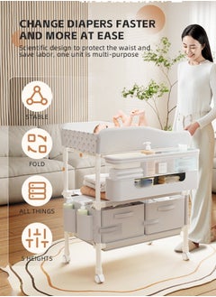 Soft Touch Diaper Changing Table with Wheels Baby Changing Station Nursery Organizer for Newborns Changing Table with Drawers Strengthen Structure and Adjustable Height  - Image 3