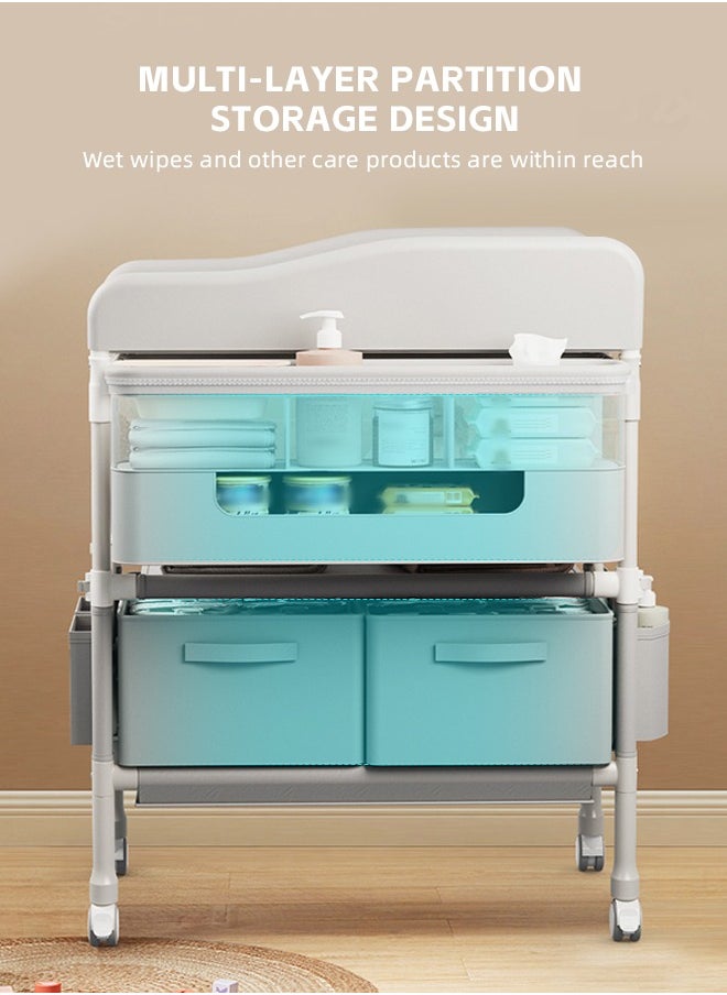 Soft Touch - Diaper Changing Table with Wheels Baby Changing Station Nursery Organizer for Newborns Changing Table with Drawers Strengthen Structure and Adjustable Height - Image 1