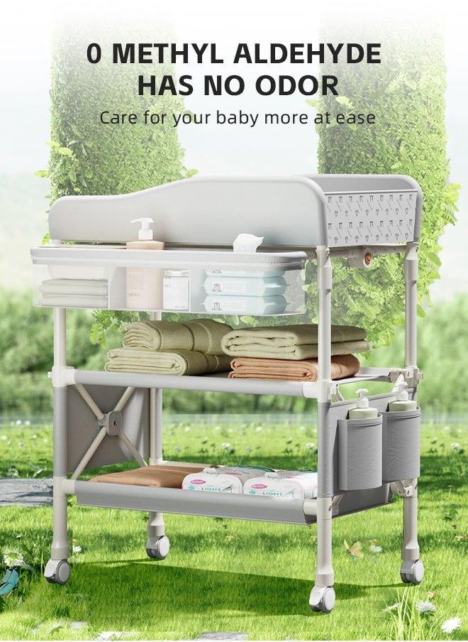 Soft Touch - Diaper Changing Table with Wheels Baby Changing Station Nursery Organizer for Newborns Changing Table with Drawers Strengthen Structure and Adjustable Height - Image 1
