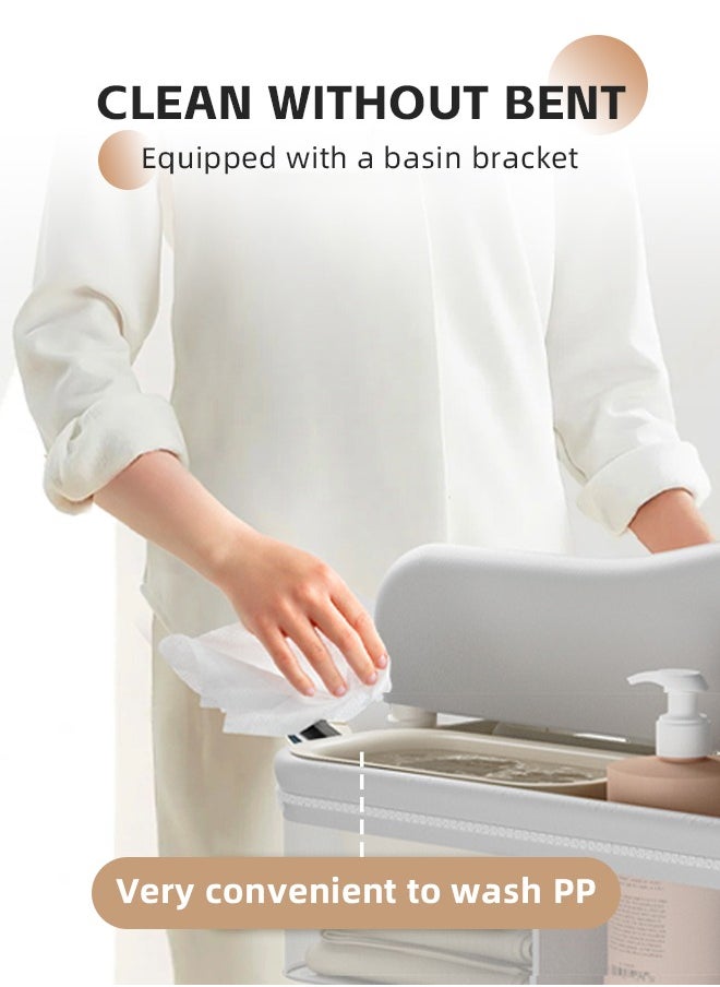 Soft Touch - Diaper Changing Table with Wheels Baby Changing Station Nursery Organizer for Newborns Changing Table with Drawers Strengthen Structure and Adjustable Height - Image 1