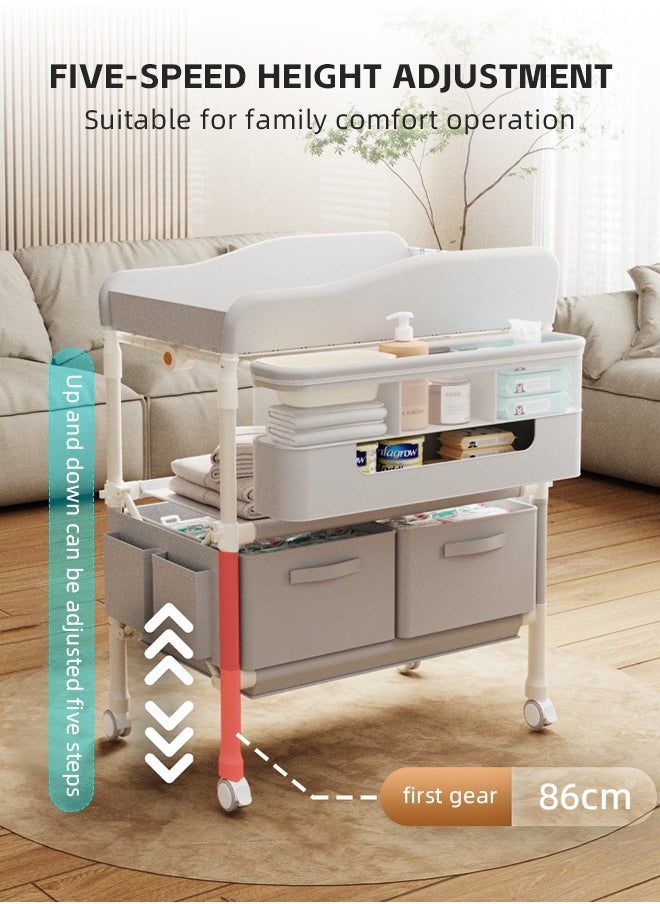 Soft Touch - Diaper Changing Table with Wheels Baby Changing Station Nursery Organizer for Newborns Changing Table with Drawers Strengthen Structure and Adjustable Height - Image 1
