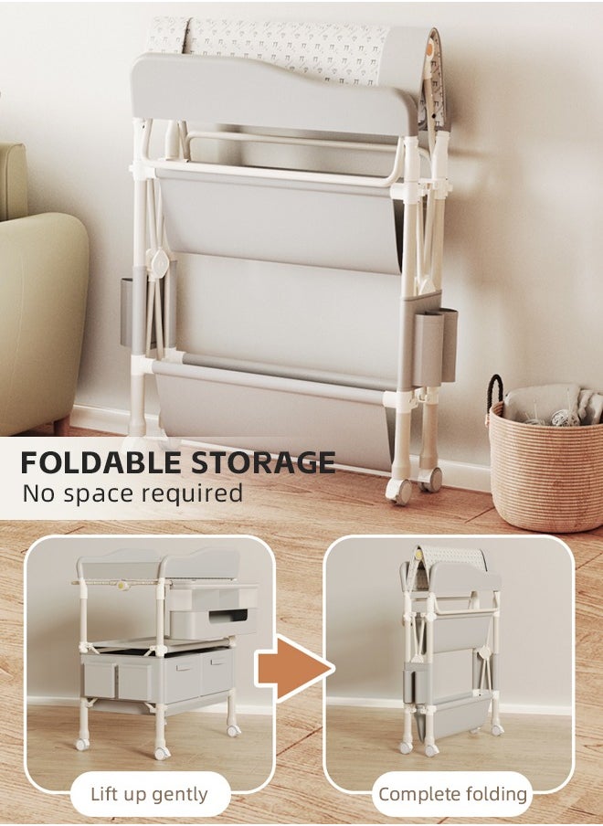 Soft Touch - Diaper Changing Table with Wheels Baby Changing Station Nursery Organizer for Newborns Changing Table with Drawers Strengthen Structure and Adjustable Height - Image 1