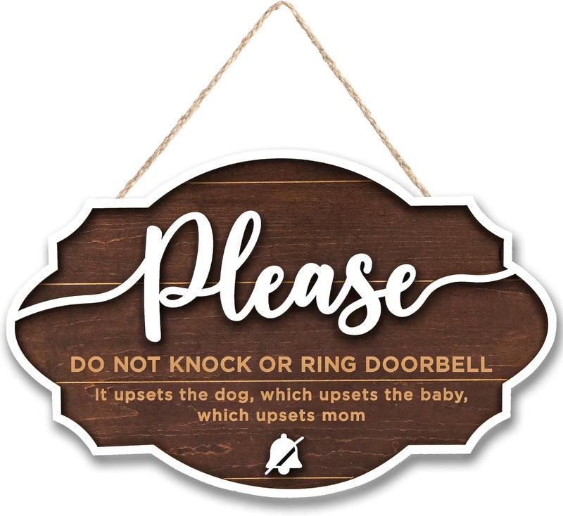 WOODAMORE لا تقم بالرنين جرس الباب علامة الطفل نائم من فضلك لا تقم بالطرق أو الرنين جرس الباب علامة عدم الإزعاج الطفل نائم علامة للباب الأمامي شش لا تقم بالرنين جرس الباب علامة لا تقم بالطرق علامة حامل - Image 1