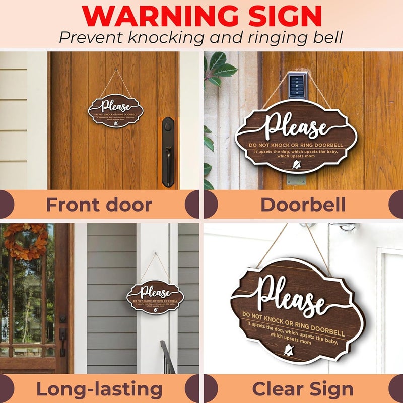 WOODAMORE لا تقم بالرنين جرس الباب علامة الطفل نائم من فضلك لا تقم بالطرق أو الرنين جرس الباب علامة عدم الإزعاج الطفل نائم علامة للباب الأمامي شش لا تقم بالرنين جرس الباب علامة لا تقم بالطرق علامة حامل - Image 3