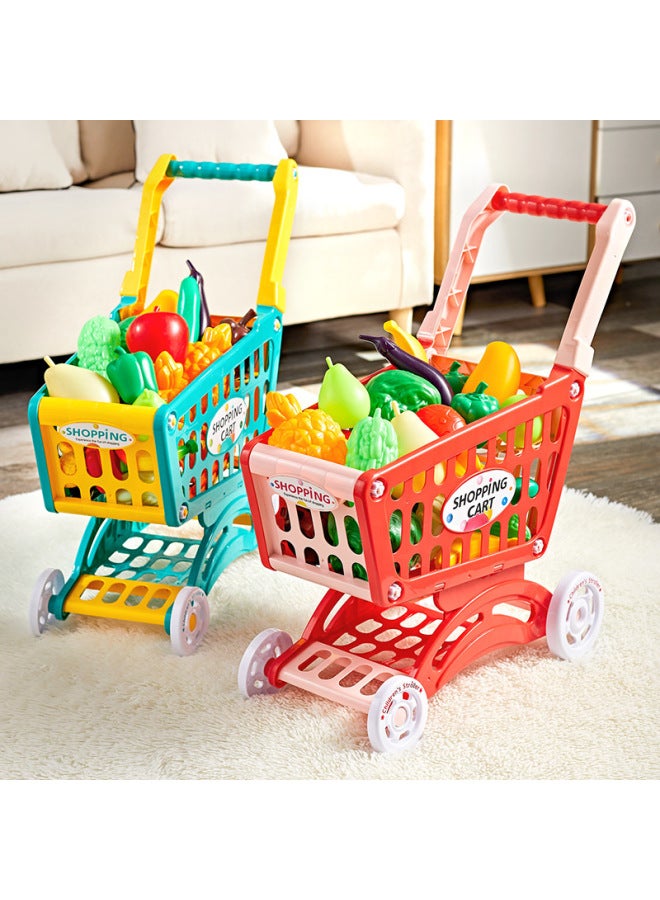Children's Shopping Cart Toy Trolley Fruit And Vegetable Cutting Music Suit Toy Storage Baby Simulation Shopping Cart-Color:Red Shopping Cart + Cut - Image 2