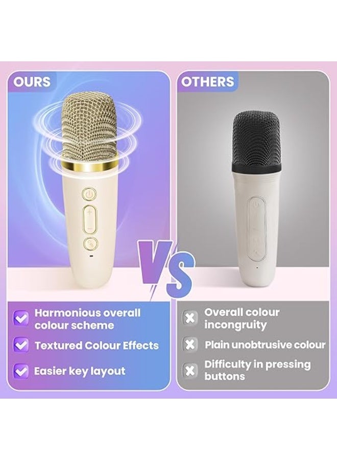 Kids Karaoke Machine, Portable Bluetooth Speaker with 2 Wireless Microphone for Kids, Music Toys Gifts for Girls 4, 5, 6, 7, 8, 9, 10 +Year Old (Beige) - Image 4