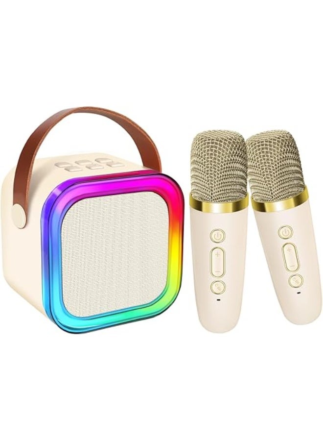 Kids Karaoke Machine, Portable Bluetooth Speaker with 2 Wireless Microphone for Kids, Music Toys Gifts for Girls 4, 5, 6, 7, 8, 9, 10 +Year Old (Beige) - Image 1