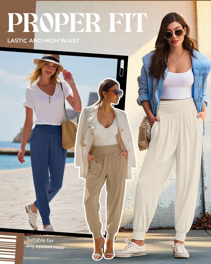Ficerd 3 Pack Women's Lounge Pants, Cozy Yoga Joggers with Pockets High Waisted Workout Sweatpants Lightweight Comfy Pants(X-Large,Denim Blue, Khaki, Cream) - Image 2