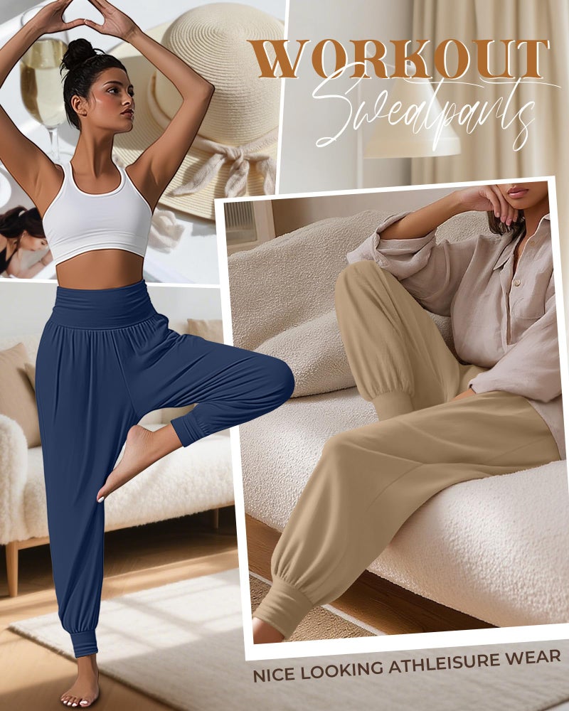 Ficerd 3 Pack Women's Lounge Pants, Cozy Yoga Joggers with Pockets High Waisted Workout Sweatpants Lightweight Comfy Pants(X-Large,Denim Blue, Khaki, Cream) - Image 4