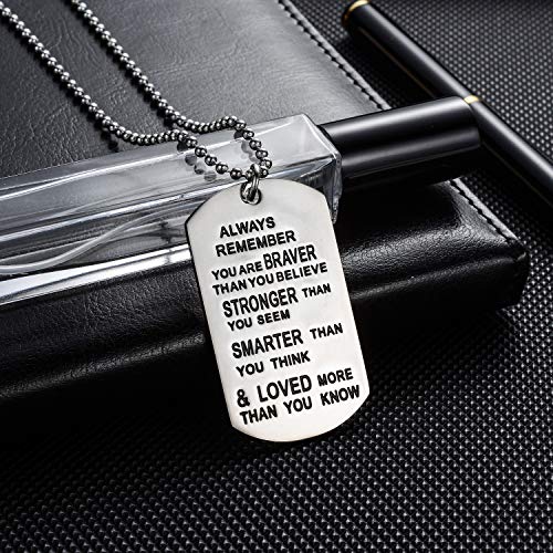 YEEQIN Gift for Son Mens Gifts Ideas Always Remember You Are Braver Pendant Necklace For Son Inspirational Gifts For Teens - Image 3