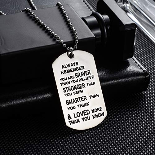 YEEQIN Gift for Son Mens Gifts Ideas Always Remember You Are Braver Pendant Necklace For Son Inspirational Gifts For Teens - Image 2