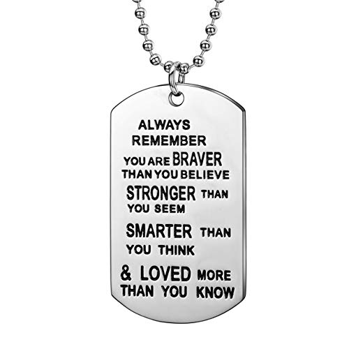 YEEQIN Gift for Son Mens Gifts Ideas Always Remember You Are Braver Pendant Necklace For Son Inspirational Gifts For Teens - Image 1
