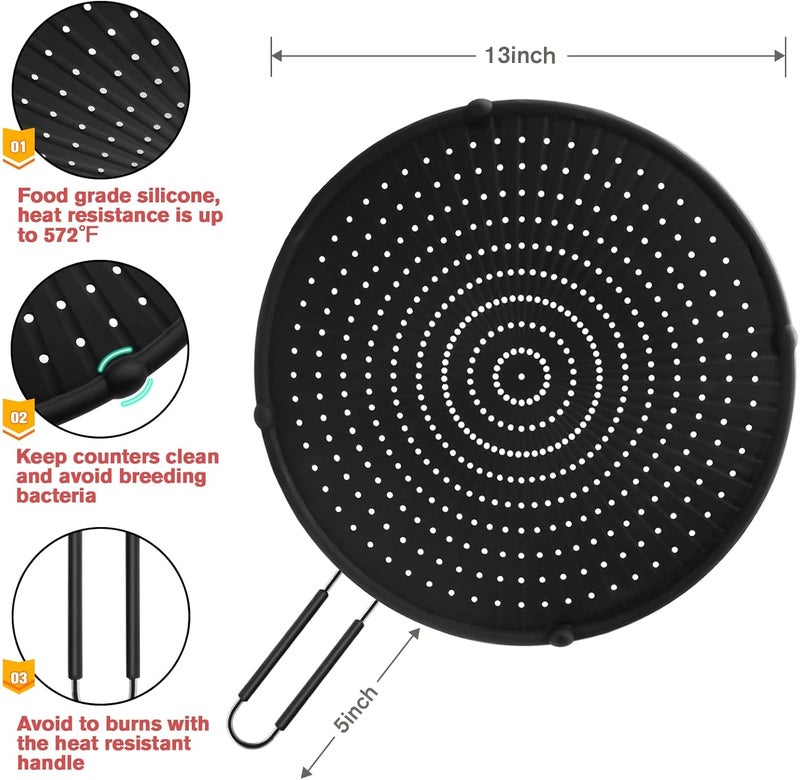 Silicone Splatter Screen for Frying Pan 13”, Multi-Use Grease Splatter Guard Heat Resistant to Hot Oil Food Safety Oil Splash Guard - Image 3