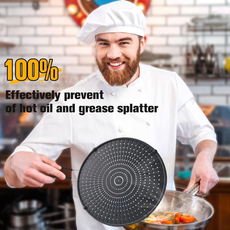 Silicone Splatter Screen for Frying Pan 13”, Multi-Use Grease Splatter Guard Heat Resistant to Hot Oil Food Safety Oil Splash Guard - Image 2