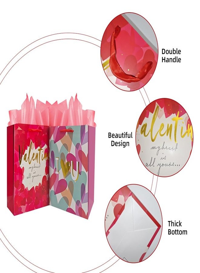 Colodeol 2Pack 12.8" Valentines Gift Bags,Large Valentines Bags with Tissue Paper for Mom Girlfriend Co-worker,Valentines Day Paper Gift Bags for Her Men Him Women - Image 3