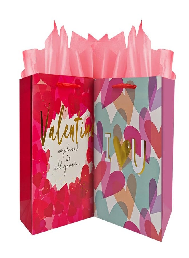 Colodeol 2Pack 12.8" Valentines Gift Bags,Large Valentines Bags with Tissue Paper for Mom Girlfriend Co-worker,Valentines Day Paper Gift Bags for Her Men Him Women - Image 1