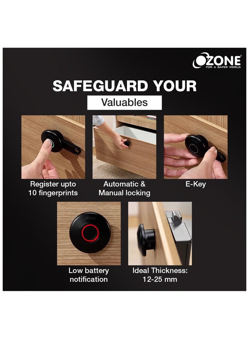 أوزون OZFL-55-F أسود | قفل بصمة للخزانة وخزانة الملابس | بواسطة الأوزون الهند - Image 2