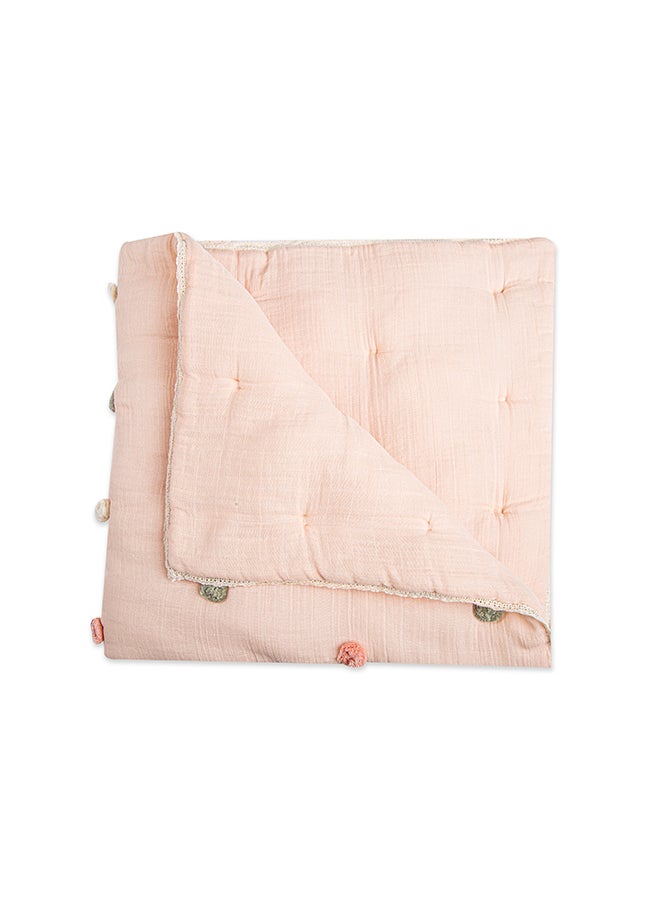 Crane BABY - Blanket, Soft Cotton Pom Pom Nursery And Toddler Blanket For Boys And Girls, Light Pink, 36” X 36” - Image 1
