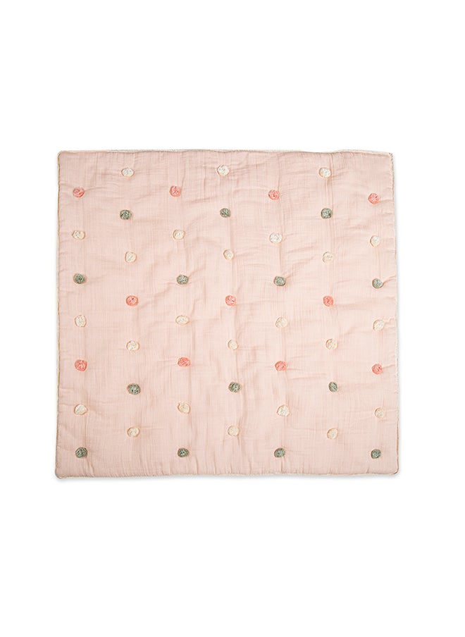 Crane BABY - Blanket, Soft Cotton Pom Pom Nursery And Toddler Blanket For Boys And Girls, Light Pink, 36” X 36” - Image 1