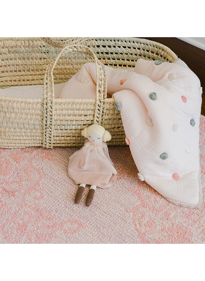 Crane BABY - Blanket, Soft Cotton Pom Pom Nursery And Toddler Blanket For Boys And Girls, Light Pink, 36” X 36” - Image 1