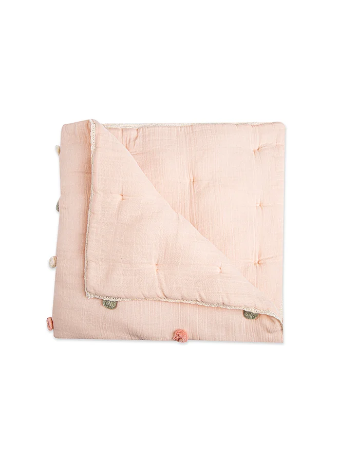 كرين بيبي Blanket, Soft Cotton Pom Pom Nursery And Toddler Blanket For Boys And Girls, Light Pink, 36” X 36”