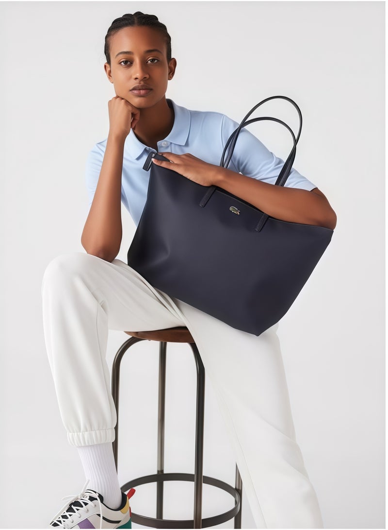 Lacoste Women's L12.12 Concept Fashion Versatile Large Capacity Zipper Handbag Tote Bag Shoulder Bag Large Dark Blue - Image 4