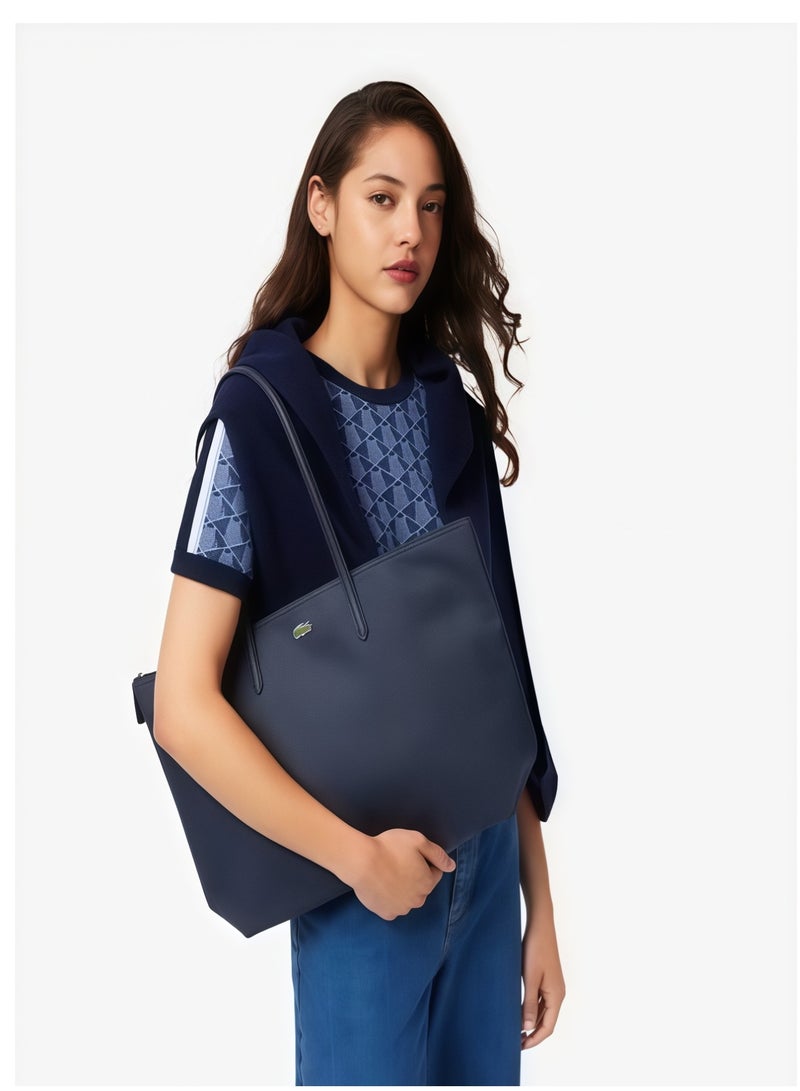 Lacoste Women's L12.12 Concept Fashion Versatile Large Capacity Zipper Handbag Tote Bag Shoulder Bag Large Dark Blue - Image 3