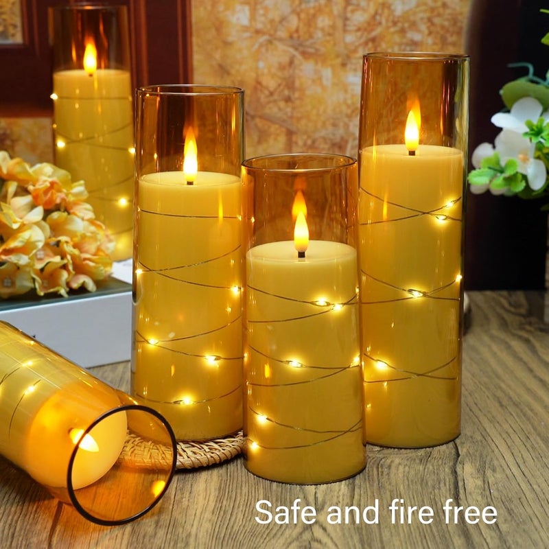 LTETTES Gold Flameless LED Candles | 9 Pc Set with Timer | 5", 6", 7" – 3 Each Size | Embedded Star String Lights | Acrylic Shell | Battery Operated | Romantic Ambiance & Home Decor - Image 2