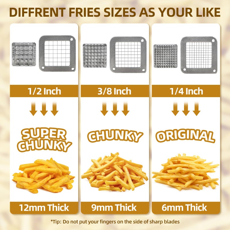 SHSYCER French Fry Cutter Commercial Potato Slicer with Suction Feet Complete Set, Includes 1/4", 3/8",1/2" - Image 2