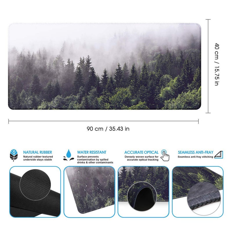 iCasso Extended Gaming Mouse Pad(35.4 x 15.7inch), Large Non-Slip Rubber Base Mousepad with Stitched Edges, Waterproof Keyboard Mouse Mat Desk Pad for Work, Game, Office, Home - Forest - Image 4