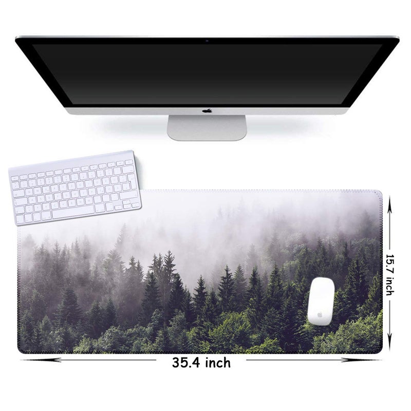 iCasso Extended Gaming Mouse Pad(35.4 x 15.7inch), Large Non-Slip Rubber Base Mousepad with Stitched Edges, Waterproof Keyboard Mouse Mat Desk Pad for Work, Game, Office, Home - Forest - Image 5
