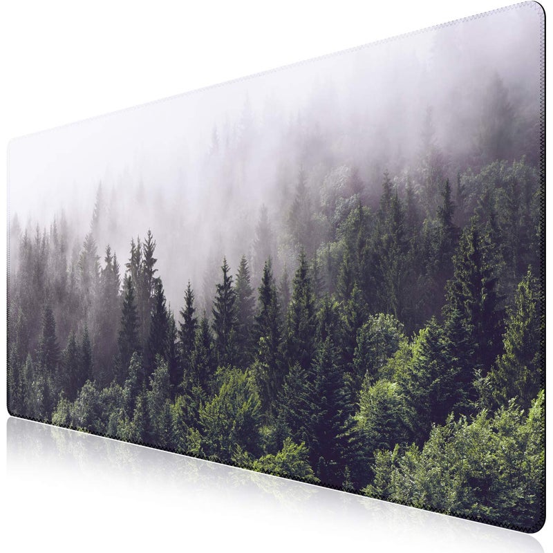 iCasso Extended Gaming Mouse Pad(35.4 x 15.7inch), Large Non-Slip Rubber Base Mousepad with Stitched Edges, Waterproof Keyboard Mouse Mat Desk Pad for Work, Game, Office, Home - Forest - Image 1