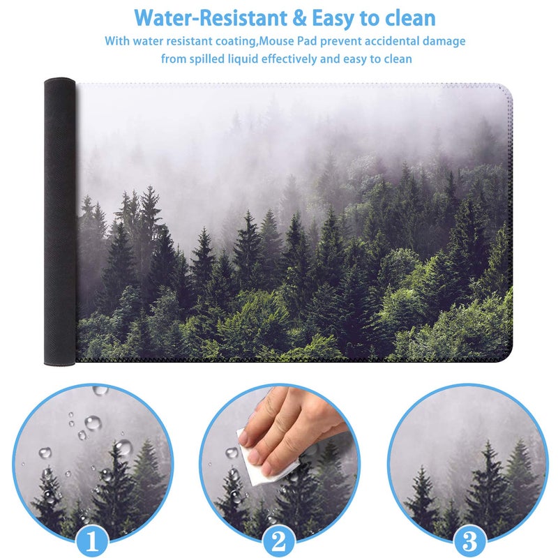 iCasso Extended Gaming Mouse Pad(35.4 x 15.7inch), Large Non-Slip Rubber Base Mousepad with Stitched Edges, Waterproof Keyboard Mouse Mat Desk Pad for Work, Game, Office, Home - Forest - Image 3