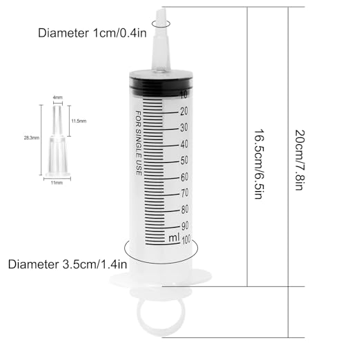 A AKRAF 4 Pack 100ml Syringes, Large Plastic Garden Syringe Scientific Labs, Nutrient Measuring, Watering, Refilling - Image 5