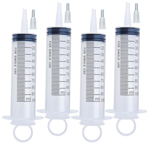 A AKRAF 4 Pack 100ml Syringes, Large Plastic Garden Syringe Scientific Labs, Nutrient Measuring, Watering, Refilling - Image 1