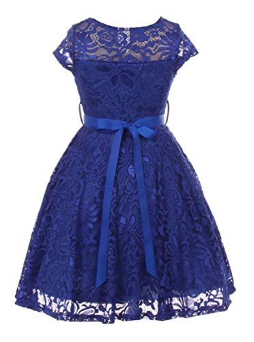 iGirlDress Big Girls Floral Lace Flower Girls Dresses Royal Blue 10 - Image 2