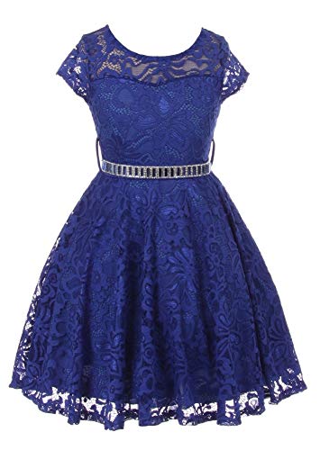 iGirlDress Big Girls Floral Lace Flower Girls Dresses Royal Blue 10 - Image 1
