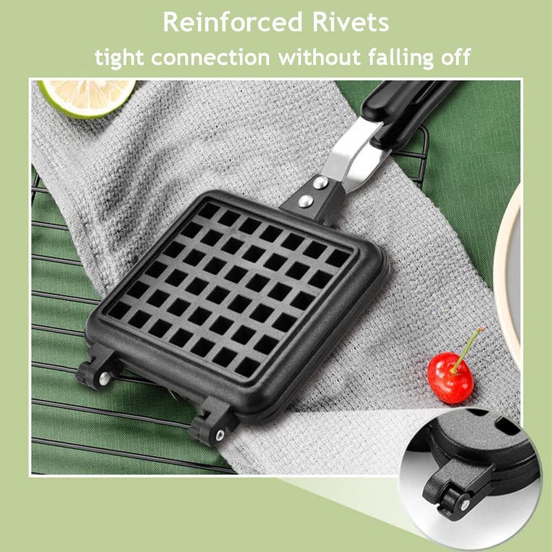 RBGIIT Kitchen Gas Stove Non Stick Waffle Maker Pan Press Plate Cooking Baking Tool with Long Handle Low Power Consumption Black_8 - Image 2