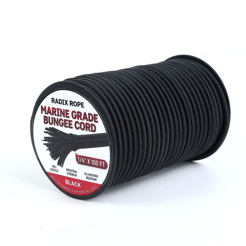 Radix Rope Marine Grade Bungee Cords Heavy Duty Outdoor - Bungee Cord Roll - 100% Stretch Elastic Cord and Absorbent Bungee Shock Cord for Kayak Deck, Camping, Crafting (1/4" x 100ft) - Image 1