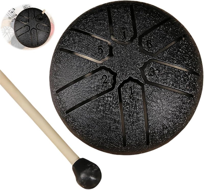 Luckam Rain Chime Steel Tongue Drum, Outdoor Waterproof Mini Handpan Instrument, 3 Inches 6 Notes, Black - Image 1