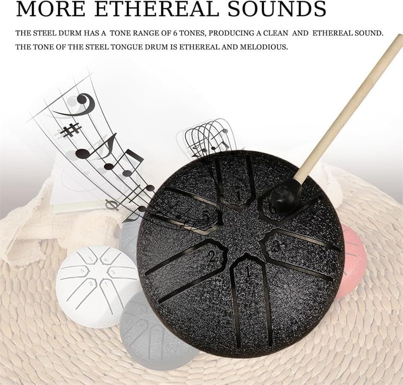 Luckam Rain Chime Steel Tongue Drum, Outdoor Waterproof Mini Handpan Instrument, 3 Inches 6 Notes, Black - Image 3