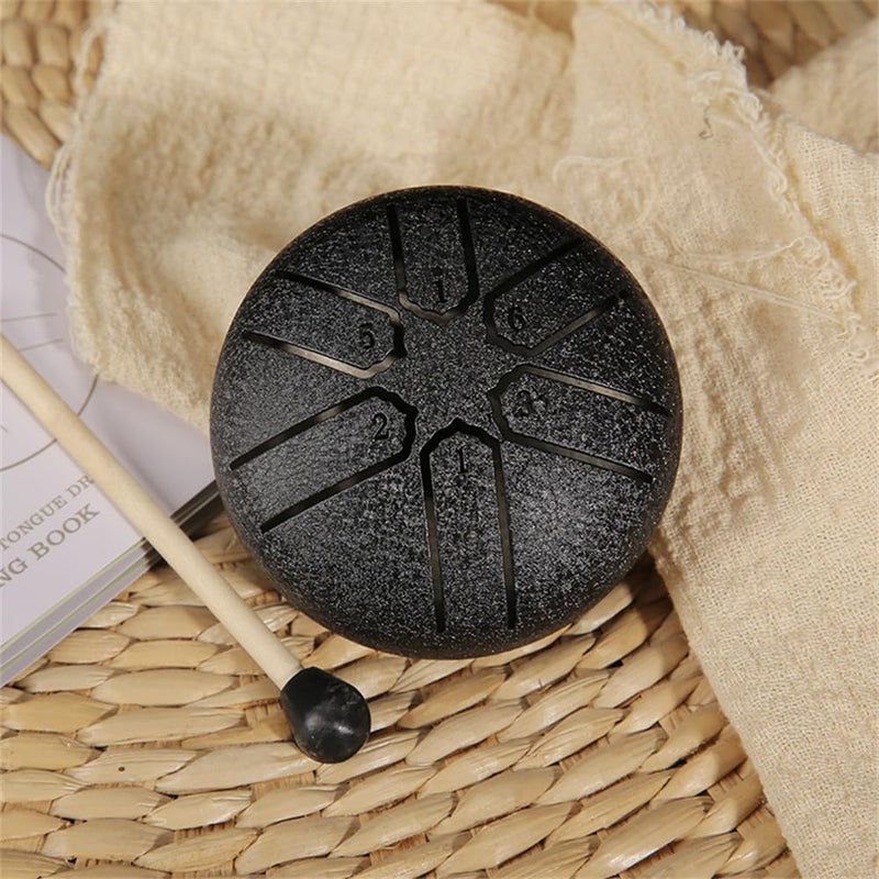 Luckam Rain Chime Steel Tongue Drum, Outdoor Waterproof Mini Handpan Instrument, 3 Inches 6 Notes, Black - Image 2
