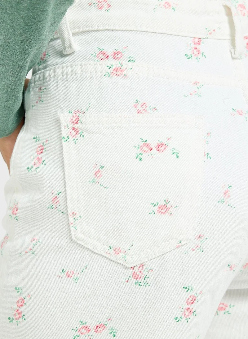 Ginger  Mid Rise Vintage Floral Straight Fit Jeans for Women | Best Price UAE